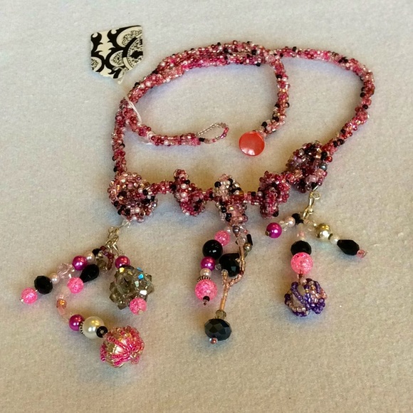 FINAL SALE PRICE CL Designs Funky, Eclectic Pink/Black Necklace - Picture 1 of 6